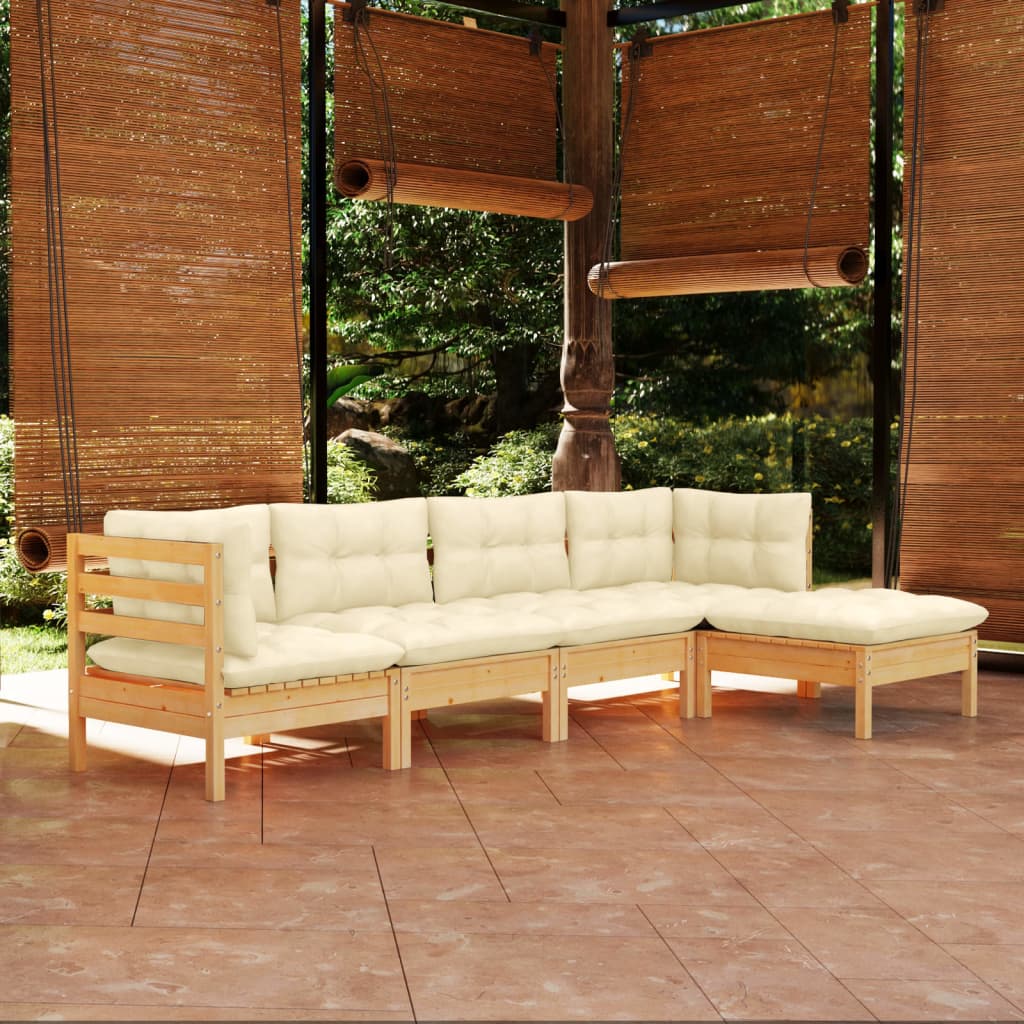 vidaXL Solid Pinewood Patio Lounge Set 5 Piece with Cushions Multi Colors