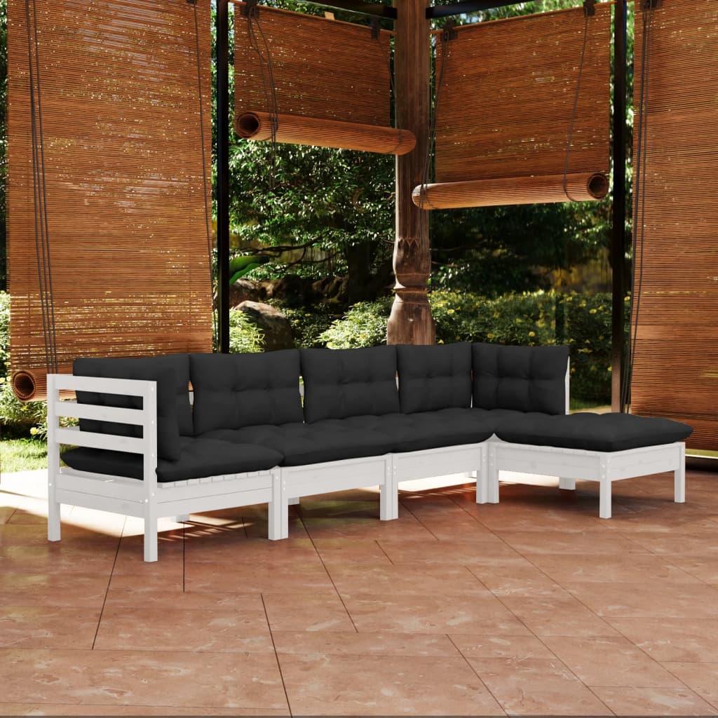 vidaXL Solid Pinewood Patio Lounge Set 5 Piece with Cushions Multi Colors