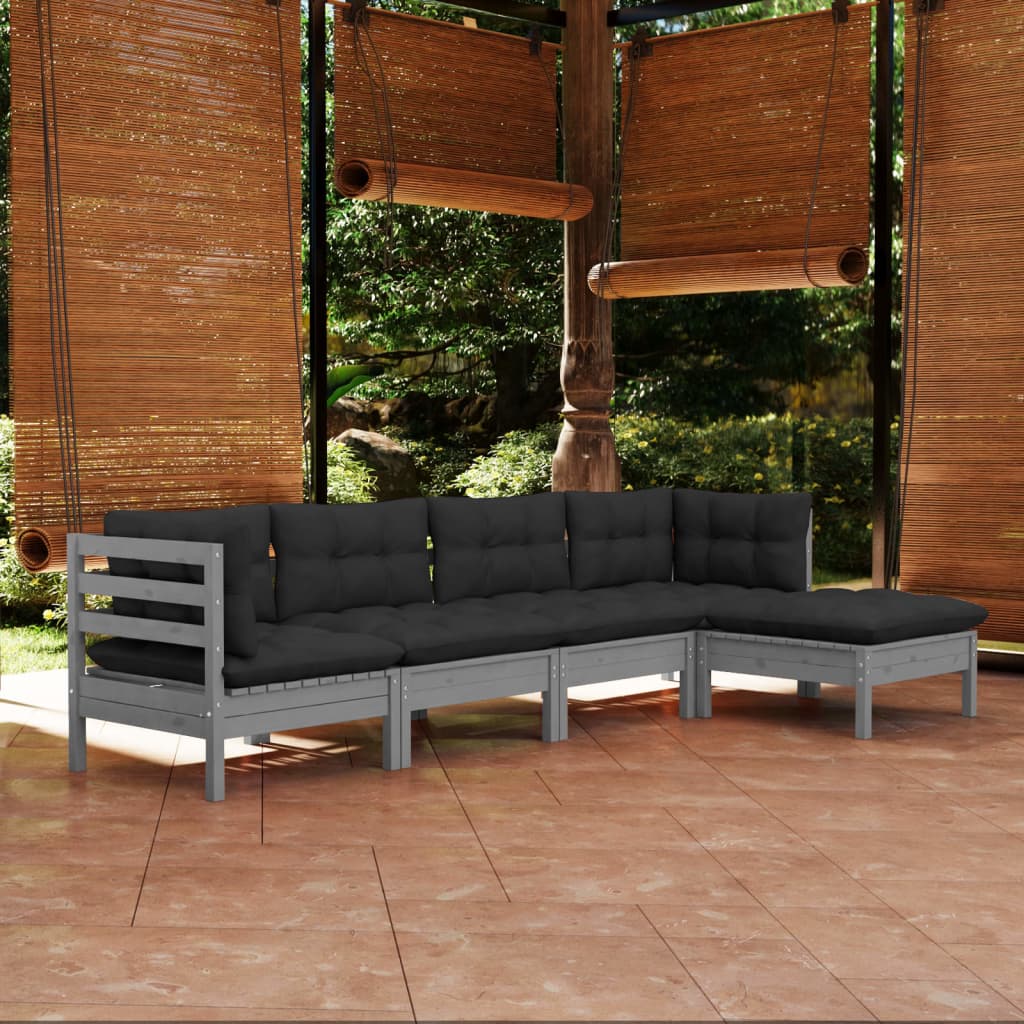 vidaXL Solid Pinewood Patio Lounge Set 5 Piece with Cushions Multi Colors
