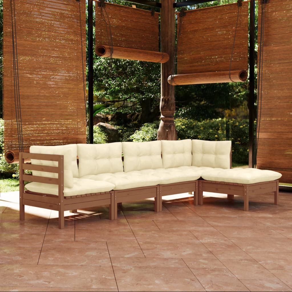 vidaXL Solid Pinewood Patio Lounge Set 5 Piece with Cushions Multi Colors