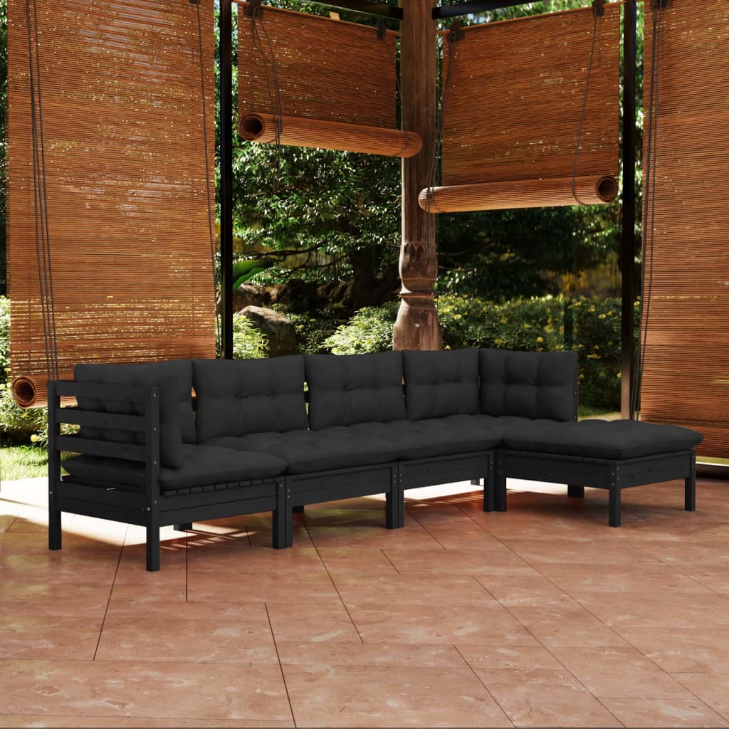 vidaXL Solid Pinewood Patio Lounge Set 5 Piece with Cushions Multi Colors