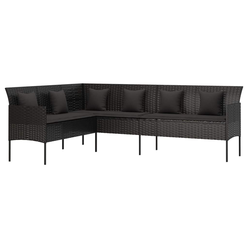 vidaXL L-shaped Patio Sofa with Cushions Outdoor Conversation Poly Rattan