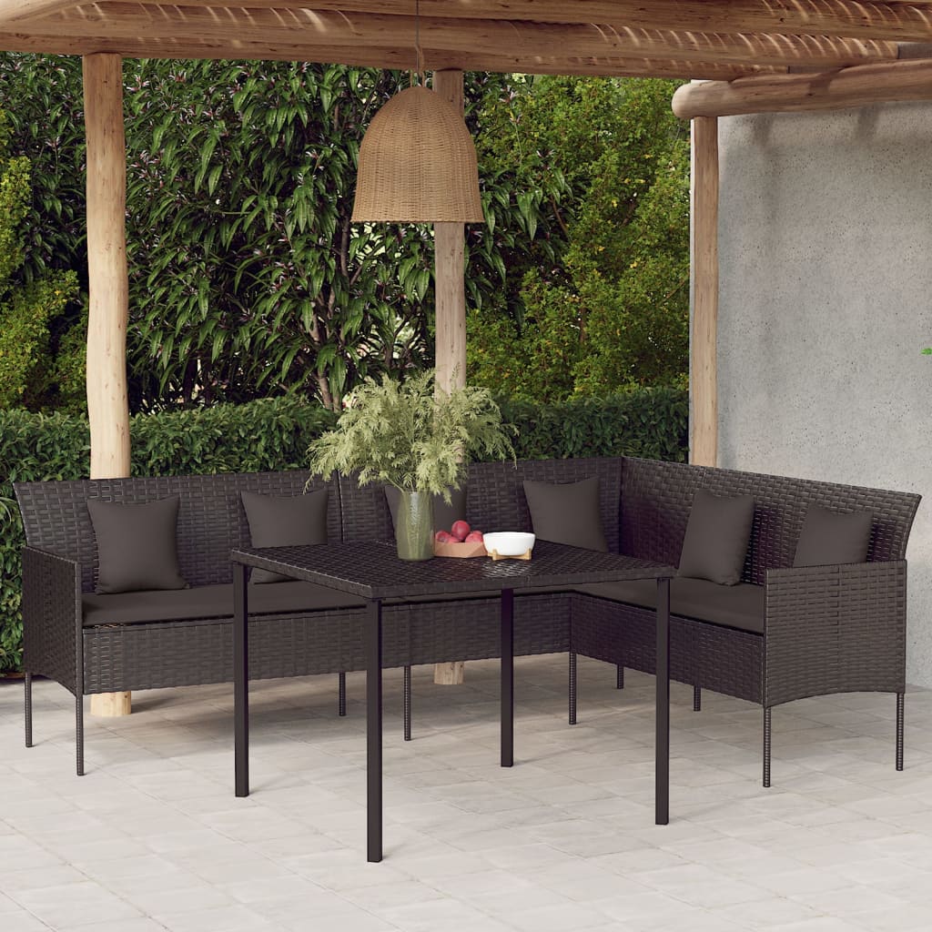 vidaXL L-shaped Patio Sofa with Cushions Outdoor Conversation Poly Rattan