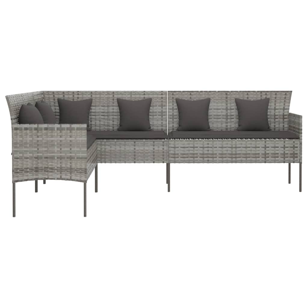 vidaXL L-shaped Patio Sofa with Cushions Outdoor Conversation Poly Rattan