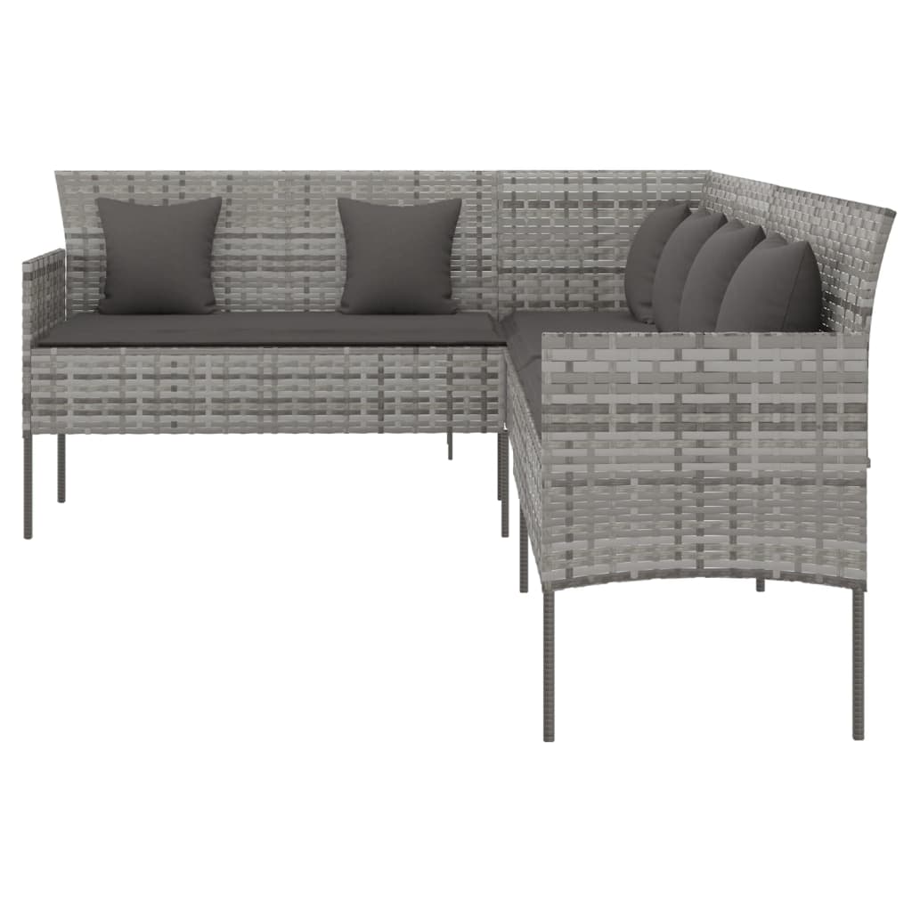 vidaXL L-shaped Patio Sofa with Cushions Outdoor Conversation Poly Rattan