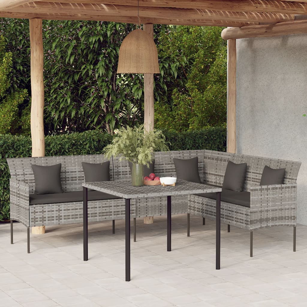vidaXL L-shaped Patio Sofa with Cushions Outdoor Conversation Poly Rattan