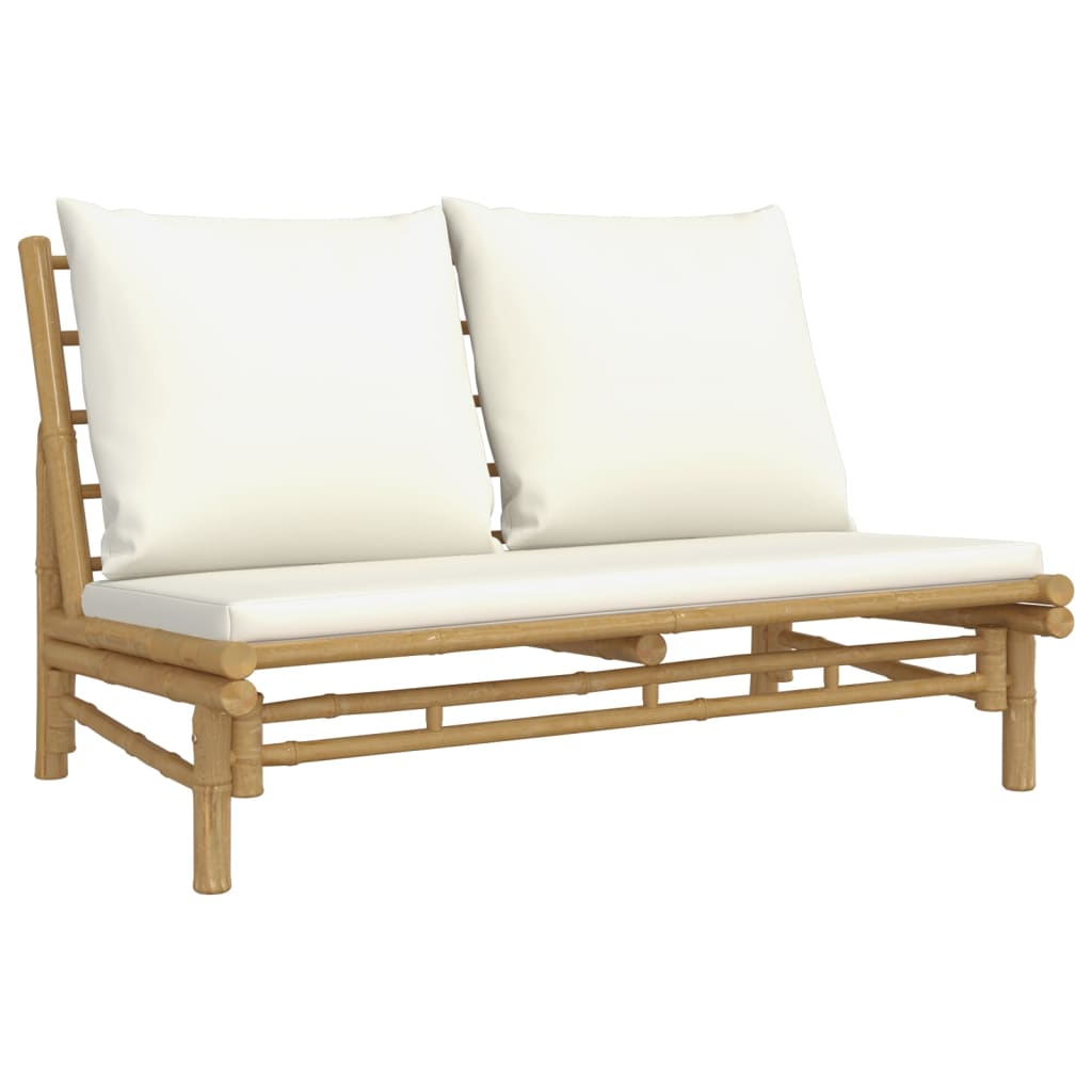vidaXL 4 Piece Patio Lounge Set with Cream White Cushions Bamboo