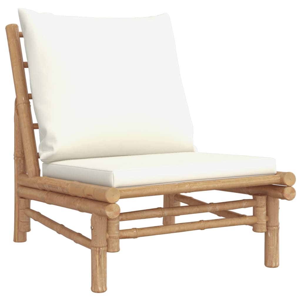 vidaXL 4 Piece Patio Lounge Set with Cream White Cushions Bamboo
