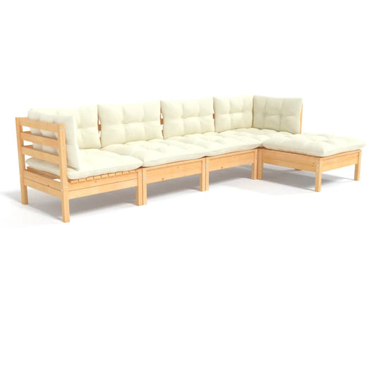 vidaXL Solid Pinewood Patio Lounge Set 5 Piece with Cushions Multi Colors