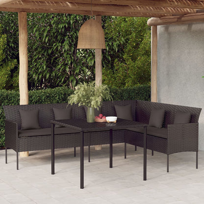 vidaXL L-shaped Patio Sofa with Cushions Outdoor Conversation Poly Rattan