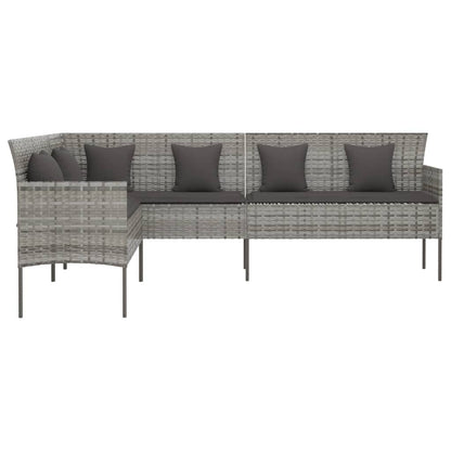 vidaXL L-shaped Patio Sofa with Cushions Outdoor Conversation Poly Rattan