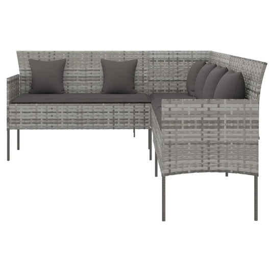 vidaXL L-shaped Patio Sofa with Cushions Outdoor Conversation Poly Rattan