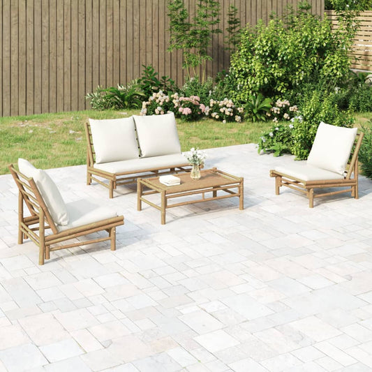 vidaXL 4 Piece Patio Lounge Set with Cream White Cushions Bamboo