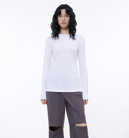 Round neck deconstructed long sleeve T-shirt for women Slim fit and versatile top
