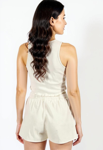 Waffle Knit Loungewear Set Top and Shorts